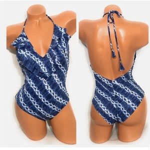 Victoria Secret One Piece Ruffle Floral Tie Dye Swimsuit Blue White large